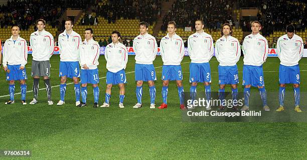 The team of Italy before the International Friendly match between Italy and Cameroon at Louis II Stadium on March 3, 2010 in Monaco, Monaco.