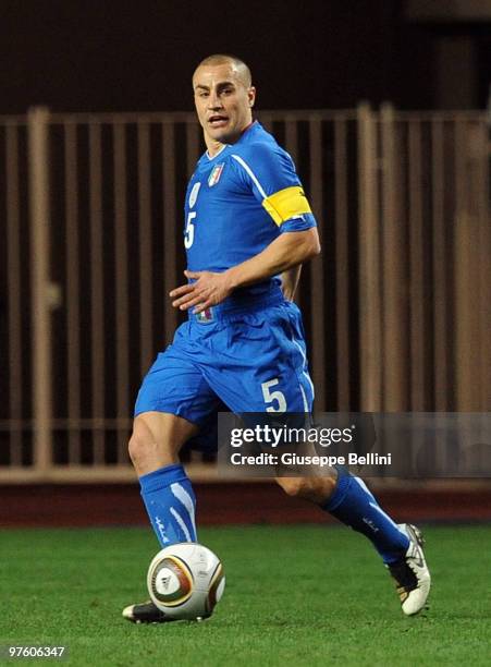 Fabio Cannavaro of Italy in action during the International Friendly match between Italy and Cameroon at Louis II Stadium on March 3, 2010 in Monaco,...