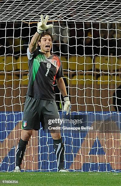 Federico Marchetti of Italy in action during the International Friendly match between Italy and Cameroon at Louis II Stadium on March 3, 2010 in...