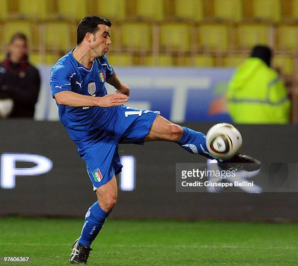 Antonio Di Natale of Italy in action during the International Friendly match between Italy and Cameroon at Louis II Stadium on March 3, 2010 in...