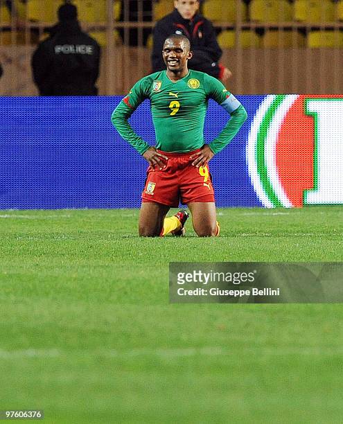 Samuel Eto'o of Cameroon in action during the International Friendly match between Italy and Cameroon at Louis II Stadium on March 3, 2010 in Monaco,...