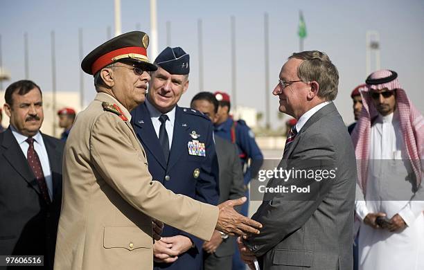 Saudi field marshal Saleh al-Muhaya , the Chief of Generals staff of the Saudi Arabian Army, speaks with U.S. Ambassador to Saudi Arabia James Smith...