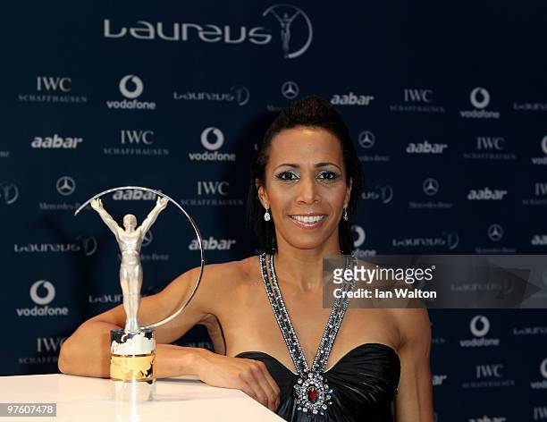 Dame Kelly Holmes arrives at the Laureus World Sports Awards 2010 at Emirates Palace Hotel on March 10, 2010 in Abu Dhabi, United Arab Emirates.