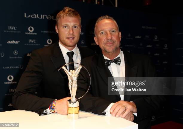 Cricketer Andrew Flintoff and Laureus Sports Academy Member Sir Ian Botham arrives at the Laureus World Sports Awards 2010 at Emirates Palace Hotel...