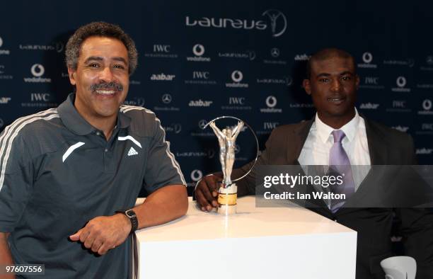 Daley Thompson and Manuel De Los Santos arrive at the Laureus World Sports Awards 2010 at Emirates Palace Hotel on March 10, 2010 in Abu Dhabi,...