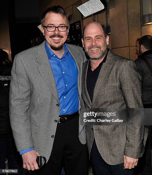 Creator/executive producer Vince Gilligan and producer Matthew Weiner attend the Season Three premiere of AMC and Sony Pictures Television's...