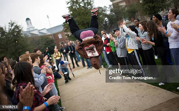 Dancer performs a back flip as participants wait in line for Fox's "So You Think You Can Dance" Season 7 Auditions March 10, 2010 in Dallas, Texas.