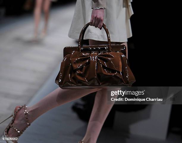 Model walks the runway during the Hermes Ready to Wear show as part of the Paris Womenswear Fashion Week Fall/Winter 2011 at Halle Freyssinet on...