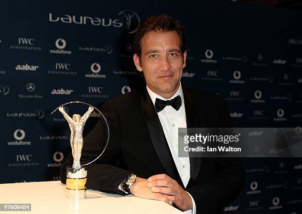 Actor Clive Owen arrives at the Laureus World Sports Awards 2010 at Emirates Palace Hotel on March 10, 2010 in Abu Dhabi, United Arab Emirates.