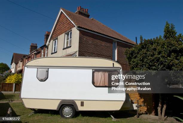 Caravan and houses, Harwich, Essex, UK.