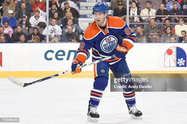 Sam Gagner of the Edmonton Oilers skates against the Ottawa Senators at Rexall Place on March 9, 2010 in Edmonton, Alberta, Canada. The Senators beat...
