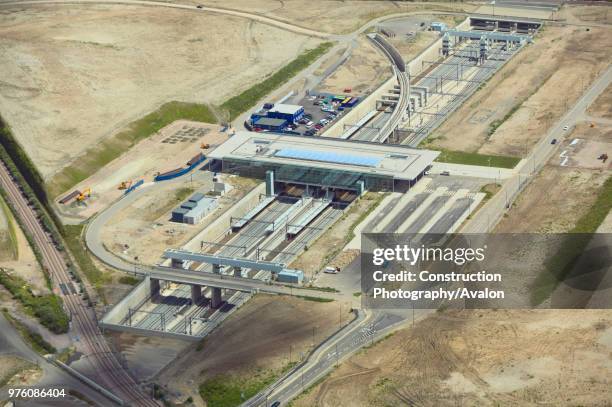Aerial view of Stratford International DLR rail station under construction at the heart of the Olympic Park, Stratford, London, UK 22nd of June 2007.