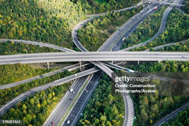 Aerial View of major motorway road intersection.