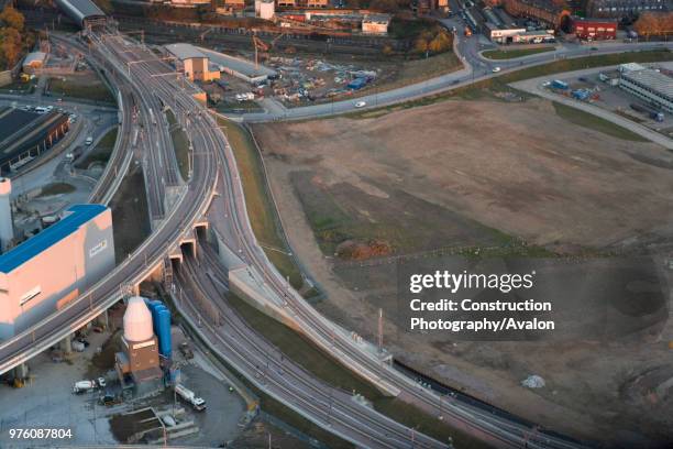 Aerial View of Eurostar rail tunnel outside St Pancras Station, London.