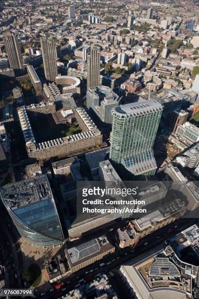 Aerial view of Citypoint & Barbican Centre, London.