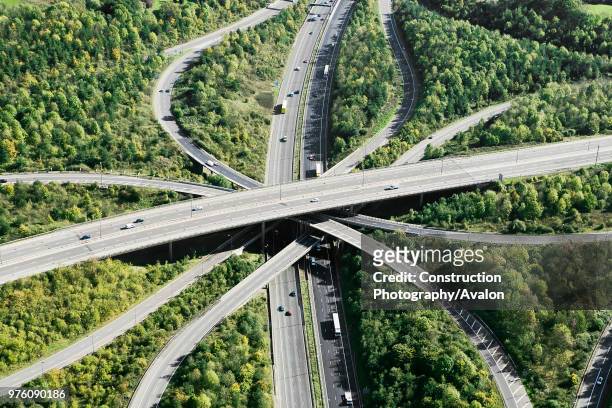 Aerial View of major motorway road intersection.