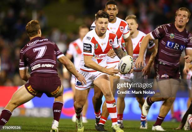 Gareth Widdop of the Dragons in action during the round 15 NRL match between the St George Illawarra Dragons and the Manly Sea Eagles at WIN Stadium...