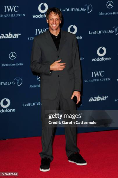 Laureus Sport Academy member Tony Hawks arrives at the Laureus World Sports Awards 2010 at Emirates Palace Hotel on March 10, 2010 in Abu Dhabi,...