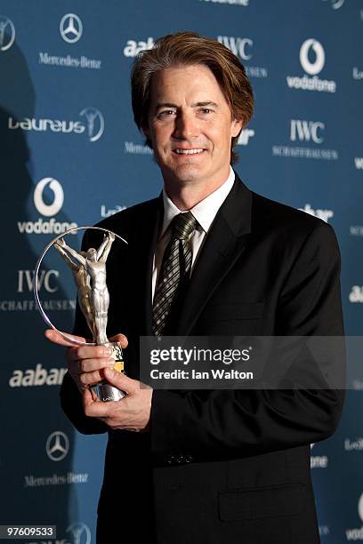 Actor Kyle MacLachlan poses in the Awards room during the Laureus World Sports Awards 2010 at Emirates Palace Hotel on March 10, 2010 in Abu Dhabi,...