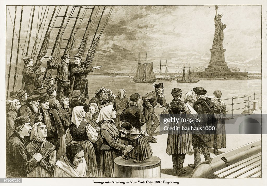 Immigrants Arriving in New York City, 1887 Engraving
