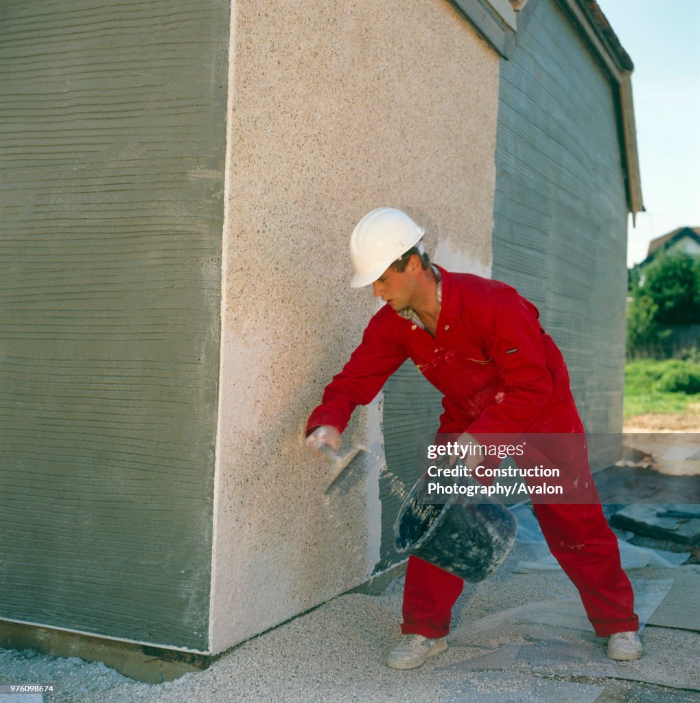 Pebble dash applied on a suburban housing estate