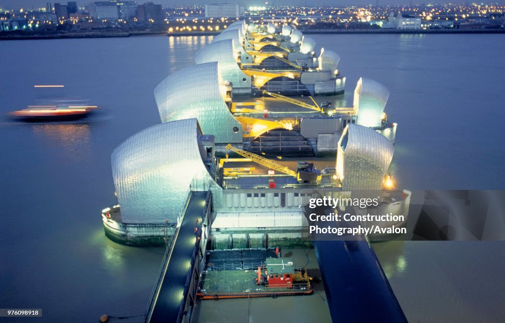 The Thames Barrier at dusk, London, UK