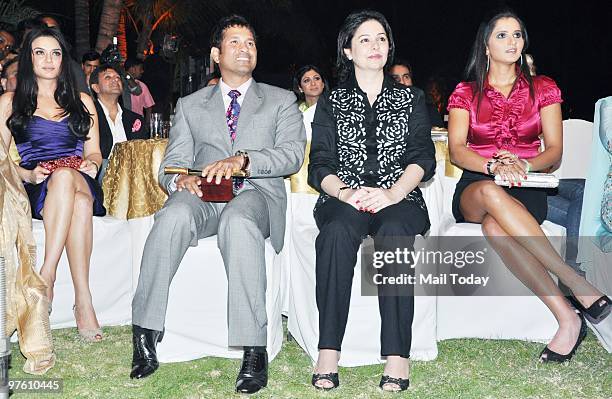 Preity Zinta, Sachin Tendulkar with wife Anjali and Sania Mirza during a ceremony organised by 'Sports Illustrated' to felicitate the most...