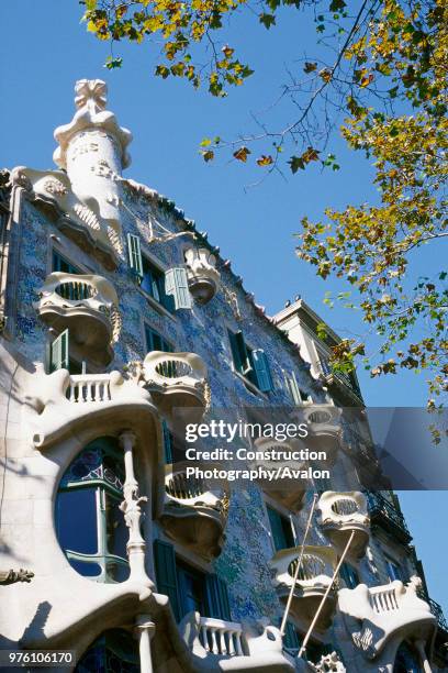 Facade of Casa Batllo apartment building, designed by Antoni Gaudi Barcelona, Catalunya, Spain.