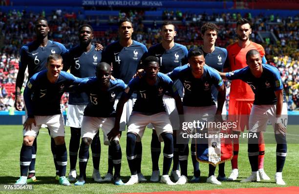 France team lines up prior to the 2018 FIFA World Cup Russia group C match between France and Australia at Kazan Arena on June 16, 2018 in Kazan,...