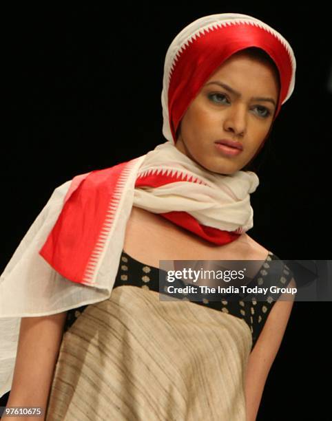 Model wearing Paromita Banerjee's creation at the Lakme Fashion Week on Monday.