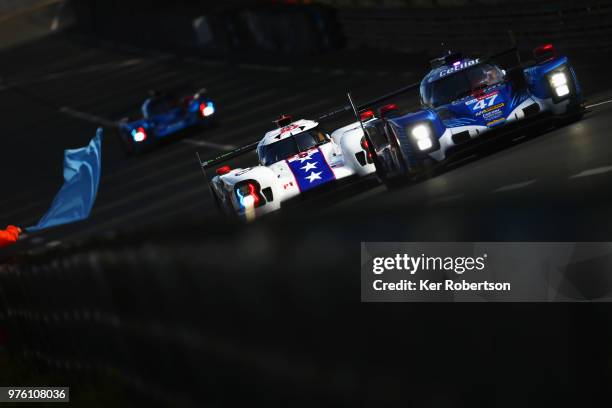 Blue flag for the Cetilar Villorba Corse Dallara P217 of Roberto Lacorte, Giogio Sernagiotto and Felipe Nasr as its passed by the Dragonspeed BR1 of...