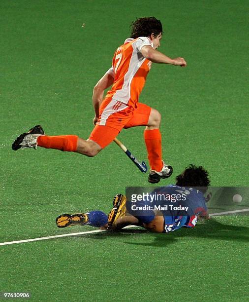 Action from the Netherlands Vs South Korea encounter at the Hockey World Cup Match in New Delhi on March 9, 2010. Though South Korea won the match...