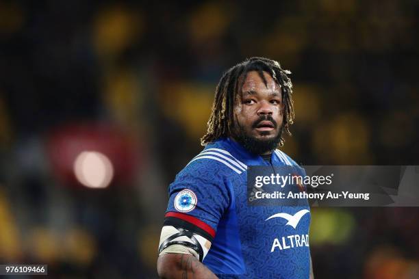 Mathieu Bastareaud of France looks on after losing the International Test match between the New Zealand All Blacks and France at Westpac Stadium on...