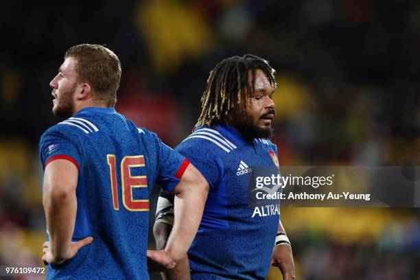 Mathieu Bastareaud of France looks on after losing the International Test match between the New Zealand All Blacks and France at Westpac Stadium on...