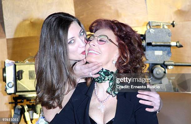 Margareth Made and Sophia Loren attend the "La Mia Casa E' Piena Di Specchi" photocall at Sala Fellini Cinecitta on March 10, 2010 in Rome, Italy.