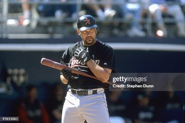 Jose Lima of the Houston Astros stands at the plate during the game against the San Diego Padres at Qualcomm Stadium on June 11, 2000 in San Diego,...