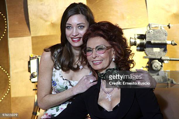Margareth Made and Sophia Loren attend the "La Mia Casa E' Piena Di Specchi" photocall at Sala Fellini Cinecitta on March 10, 2010 in Rome, Italy.