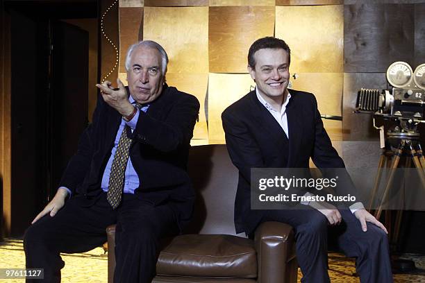 Director Vittorio Sindoni and Giovanni Carta attend the "La Mia Casa E' Piena Di Specchi" photocall at Sala Fellini Cinecitta on March 10, 2010 in...