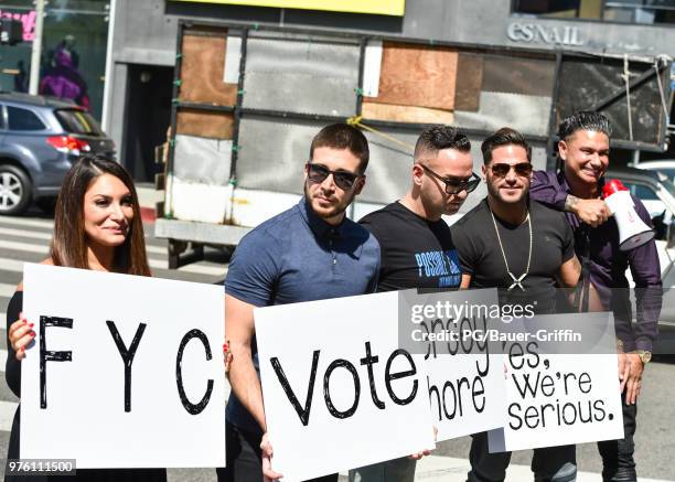 Deena Nicole Cortese, Vinny Guadagnino, Michael Sorrentino, Ronnie Ortiz-Magro and Pauly D are seen on June 15, 2018 in Los Angeles, California.