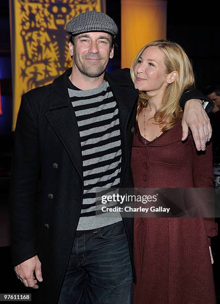 Actors Jon Hamm and Jennifer Westfeldt attend the after-party for the Season Three premiere of AMC and Sony Pictures Television's 'Breaking Bad' at...