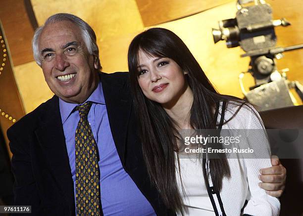 Director Vittorio Sindoni and Gilda Lapardhaja attend the "La Mia Casa E' Piena Di Specchi" photocall at Sala Fellini Cinecitta on March 10, 2010 in...