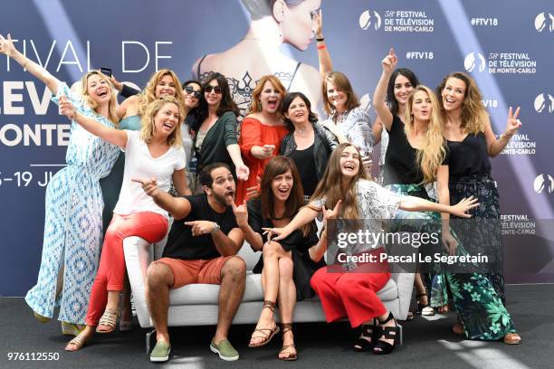 Cast and crew of the serie "Demain Nous Appartient" attend a photocall during the 58th Monte Carlo TV Festival on June 16, 2018 in Monte-Carlo,...