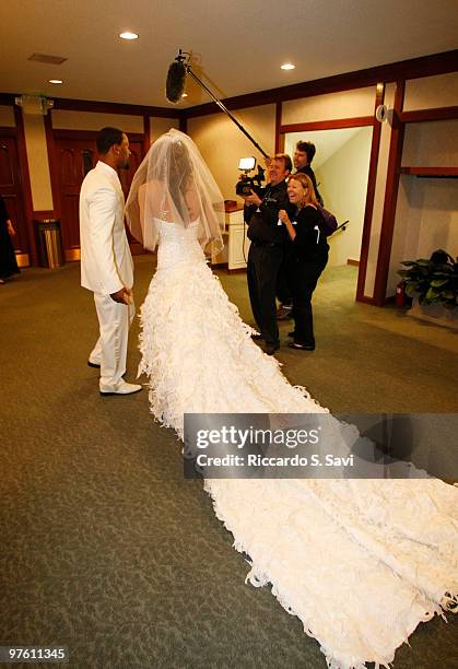 Aaron Ross and Sanya Richards at their wedding on February 26, 2010 in Austin, Texas.