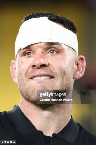 Ryan Crotty of the All Blacks looks on after winning the International Test match between the New Zealand All Blacks and France at Westpac Stadium on...