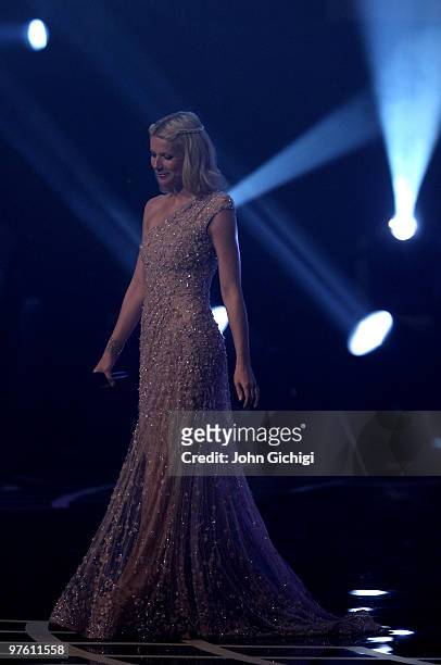 Actress Gwyneth Paltrow on stage during the Laureus World Sports Awards 2010 at Emirates Palace Hotel on March 10, 2010 in Abu Dhabi, United Arab...