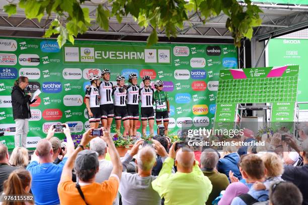 Start / Podium / Coryn Rivera of The United States Green Leader Jersey / Lucinda Brand of The Netherlands / Leah Kirchmann of Canada / Julia Soek of...