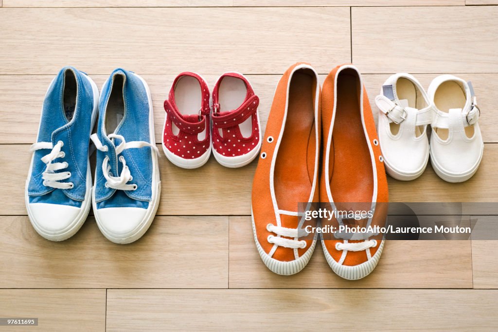 Family's shoes lined up together