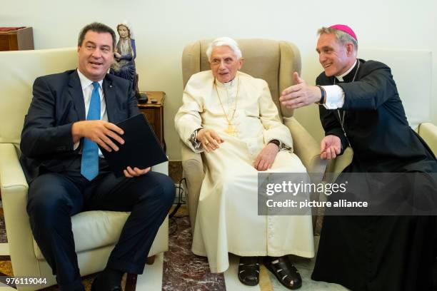 June 2018, Vatican, Vatican City: The retired pope Pope Benedict XVI welcomes Markus Soeder of the Christian Social Union , Premier of Bavaria, for a...