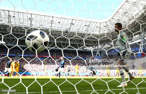 Antoine Griezmann of France scores the opening goal from a penalty during the 2018 FIFA World Cup Russia group C match between France and Australia...
