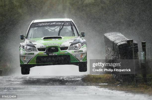 Letterkenny , Ireland - 16 June 2018; Manus Kelly and Donall Barrett in a Subaru Impreza WRC S12B during stage 8 Knockalla of the Joule Donegal...